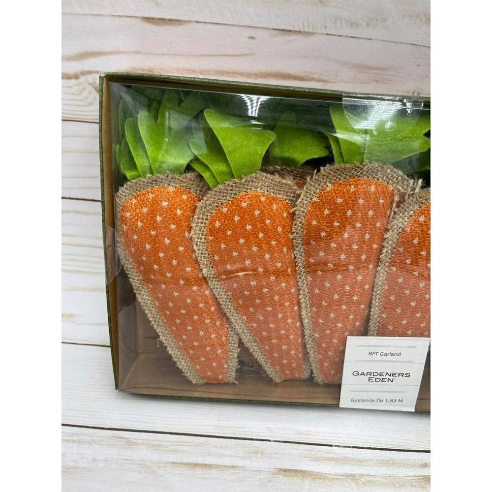 Spring Burlap Carrot 6 ft garland Burlap raw edges NEW Easter decor